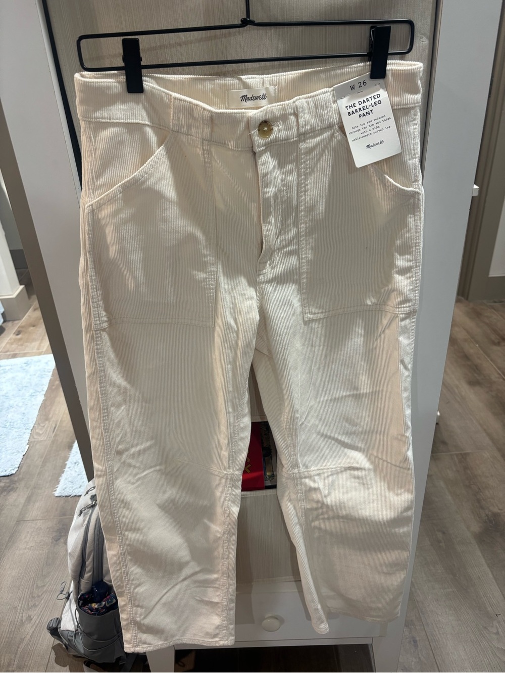 Madewell Cream Corduroy High-Rise Barrel Jeans